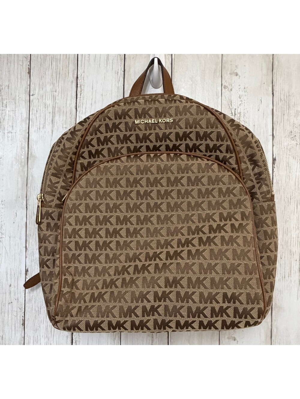 Michael Kors Womens Abbey Backpack Brown Monogram Logo Print Travel Bag